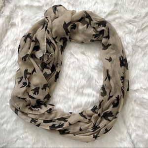 Squared Beige Bird Print Lightweight Scarf